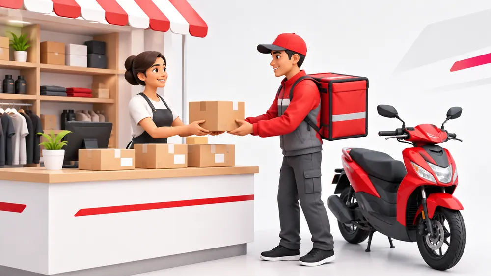 Un repartidor recoge paquetes directamente en un negocio